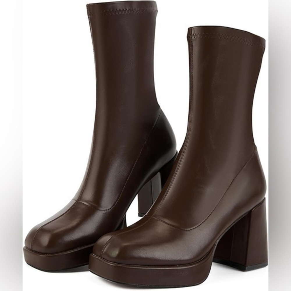 Amazon Putu Platform Chic Brown Heeled GoGo Boots